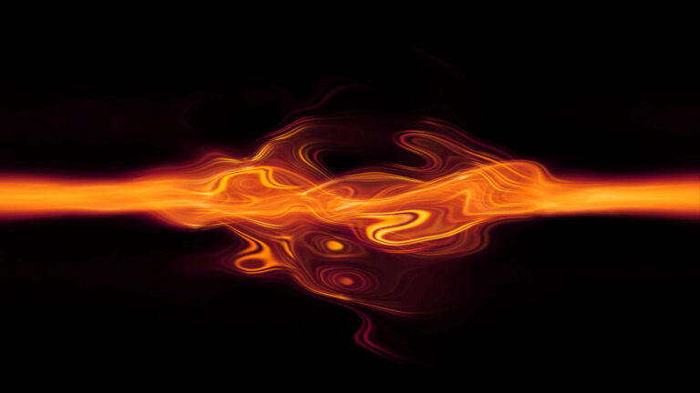 Turbulence dans un fluide gazeux orange sur fond noir